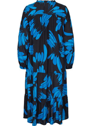 Viscose midi-jurk met knopen en print, Dark Blue AOP, Packshot image number 1