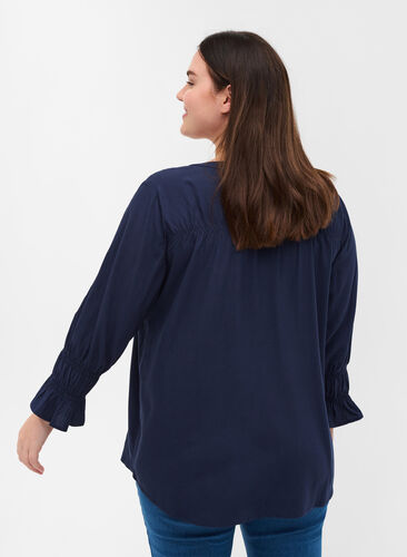 Viscose blouse met knoopsluiting en 3/4-mouwen, Navy Blazer, Model image number 1
