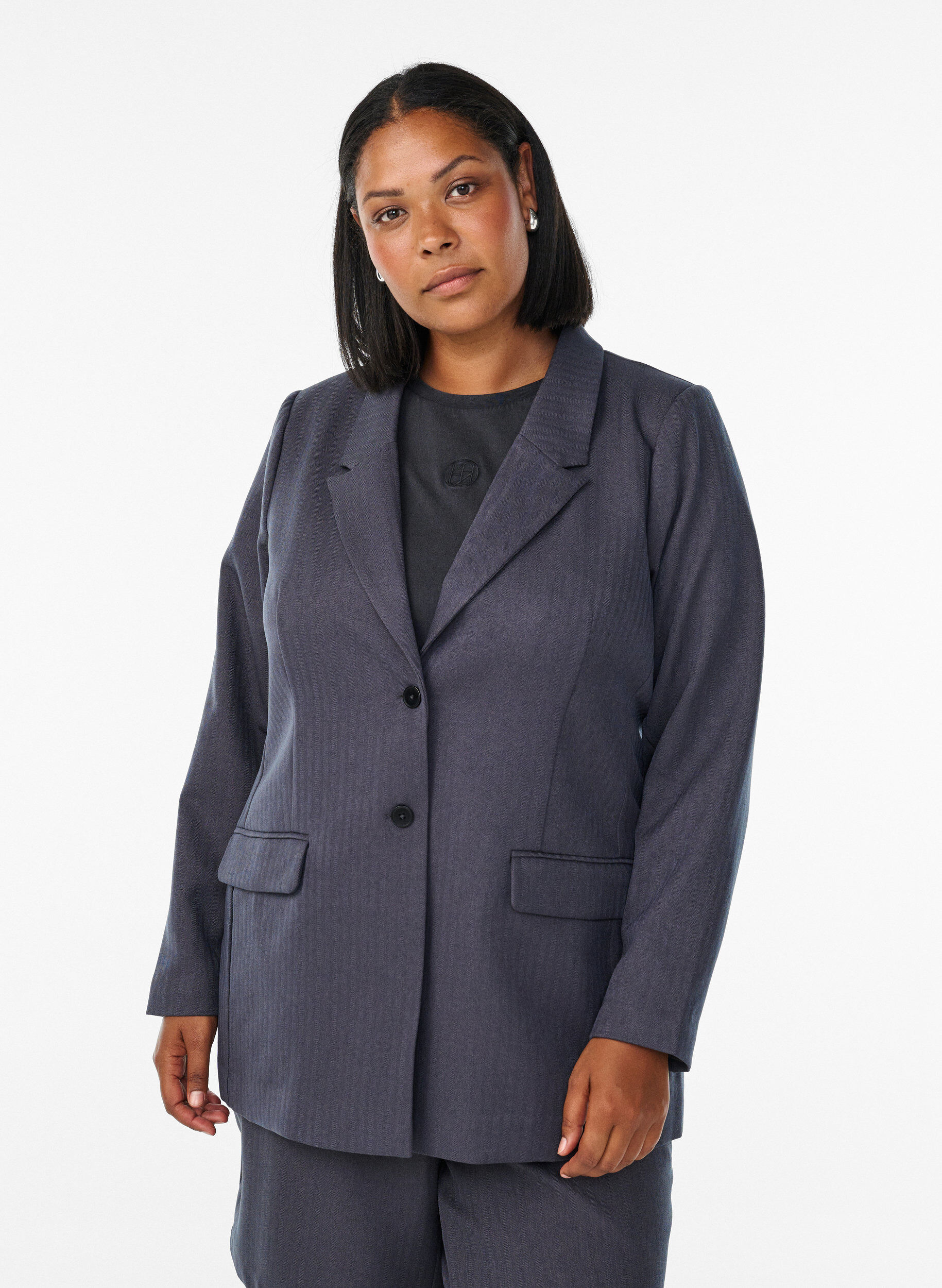 Klassieke blazer met zakken, Grijs, Model