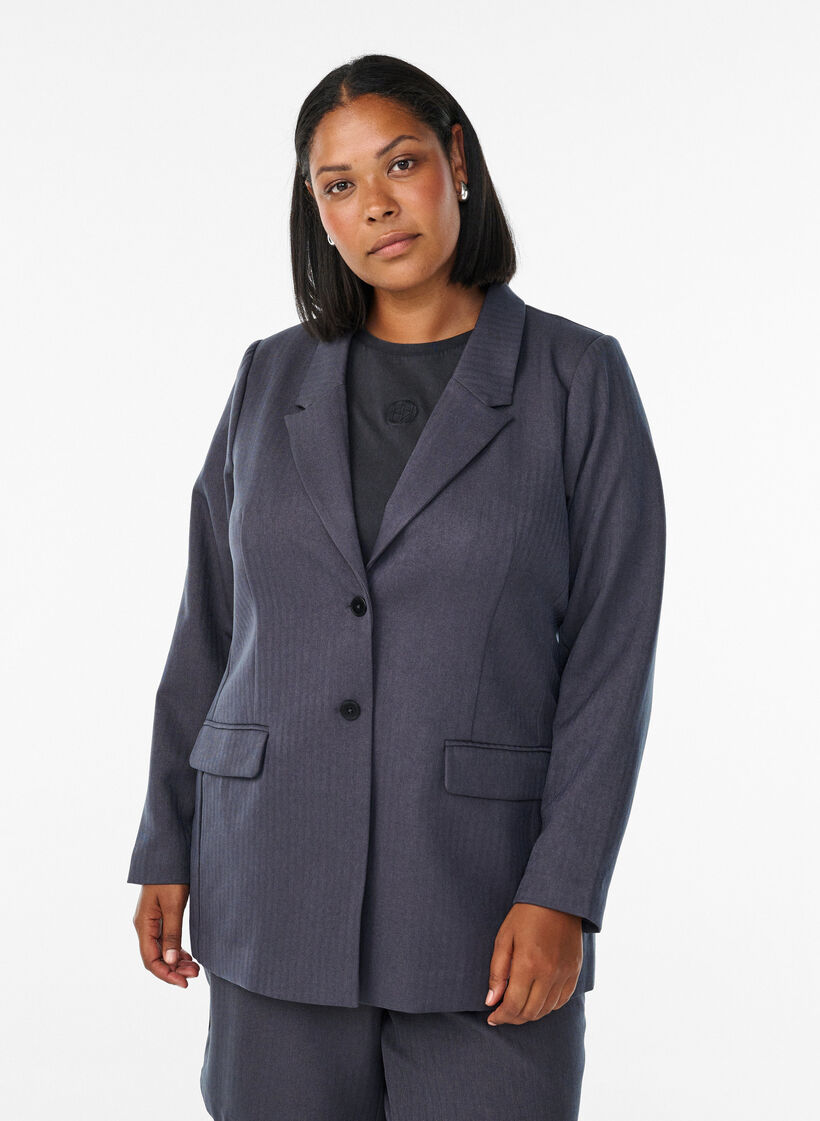 Klassieke blazer met zakken, Grijs, Model image number 0