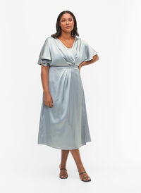 Maxi jurk met wikkel en korte mouwen, Silver Blue, Model
