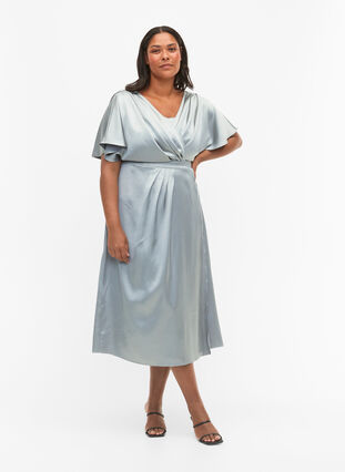 Maxi jurk met wikkel en korte mouwen, Silver Blue, Model image number 0