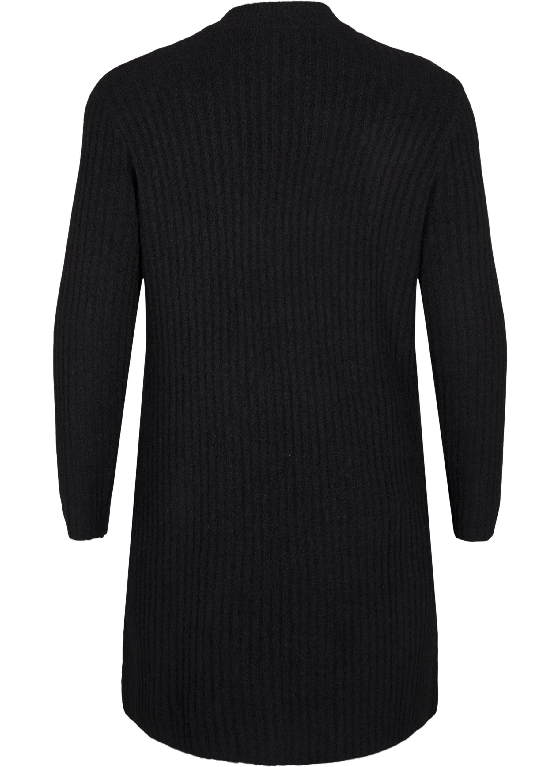 Zizzi Korte geribde jurk met ronde hals, Black, Packshot image number 1