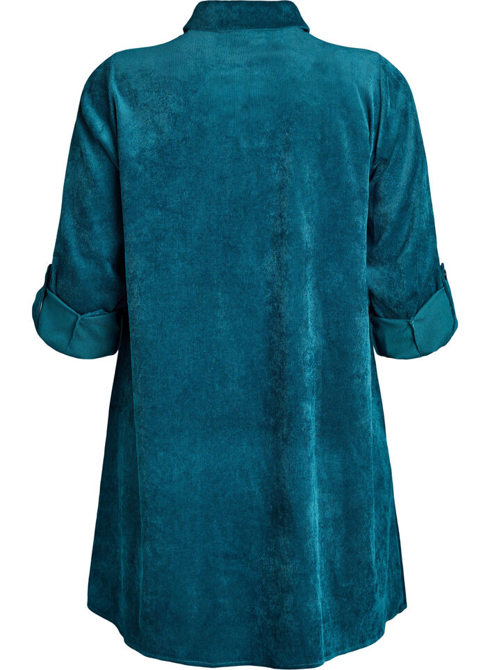 Corderoy jurk met rits en 3/4-mouwen, Groen, Packshot image number 1