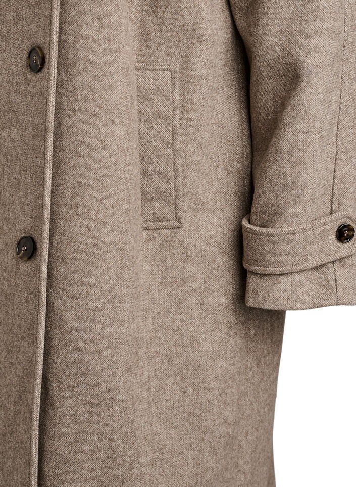 Lange wollen jas met hoge kraag en dubbelzijdig knoopontwerp, Bruin, Packshot image number 3
