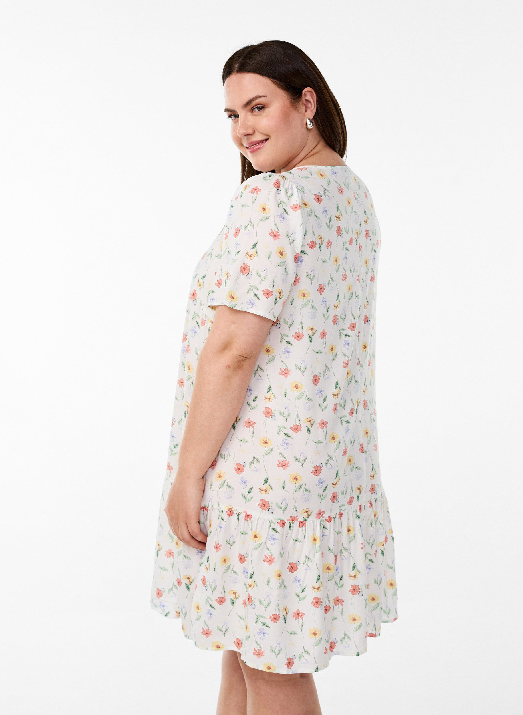 Zizzi Jurk van viscose met coupenaad, Wit, Model image number 2