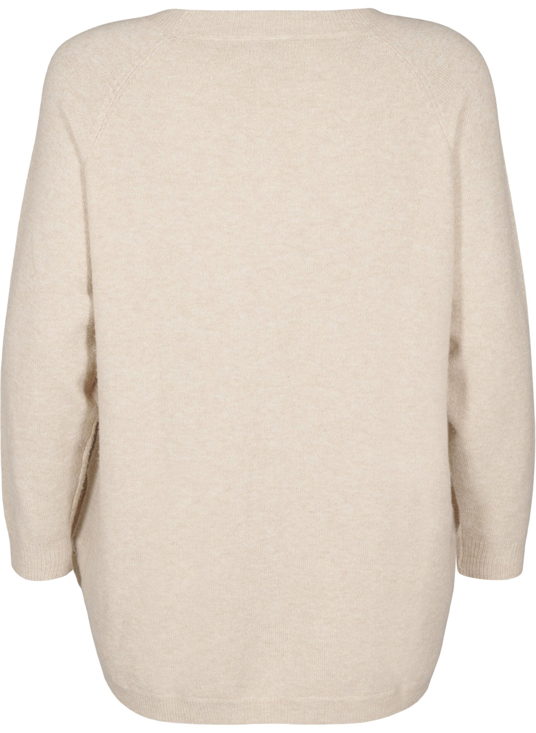 Zizzi Gebreide blouse met kralen, Pumice Stone Mel., Packshot image number 1