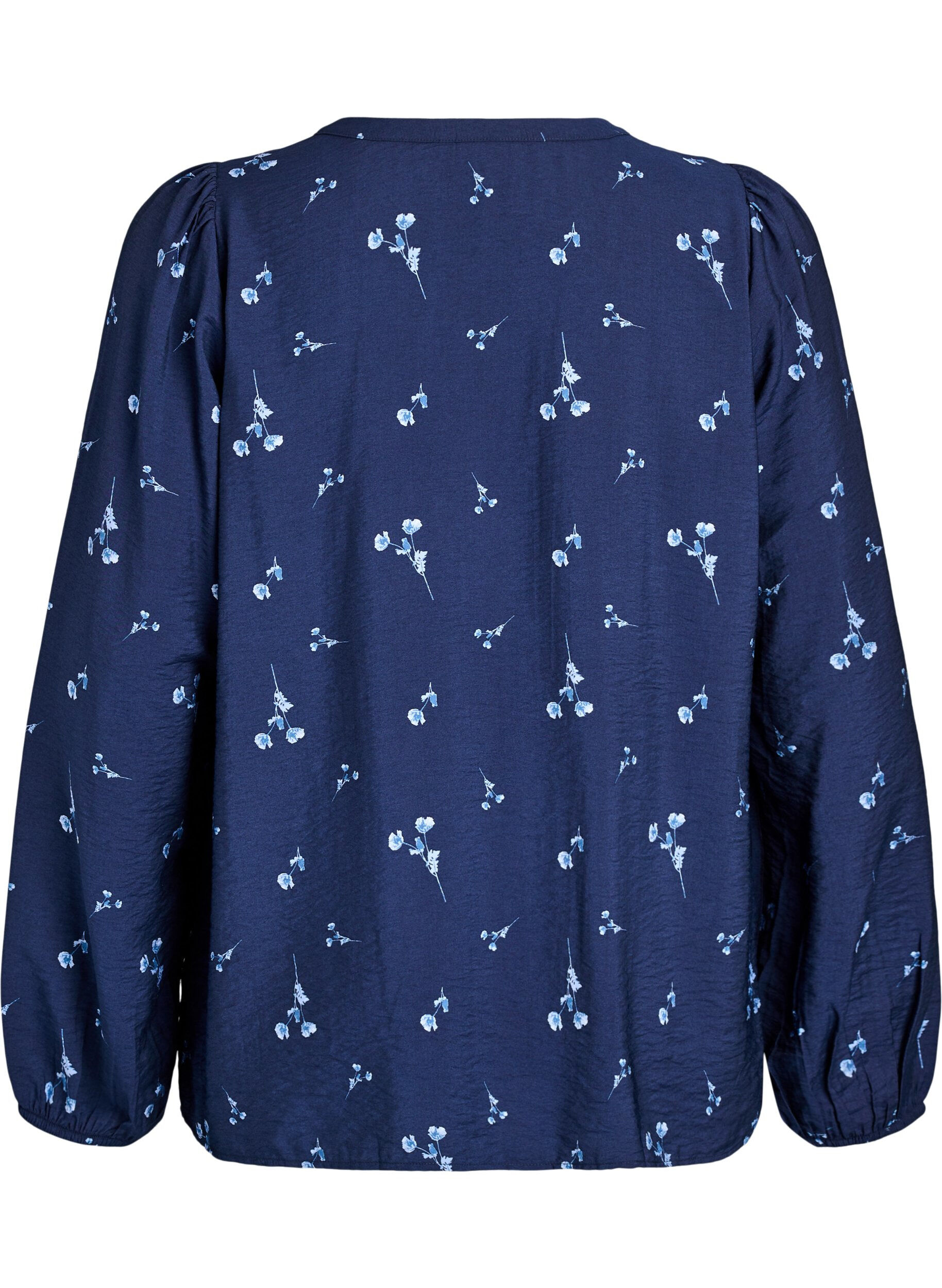 Zizzi Blouse met knoopsluiting en kleine bloemen, Blauw, Packshot image number 1