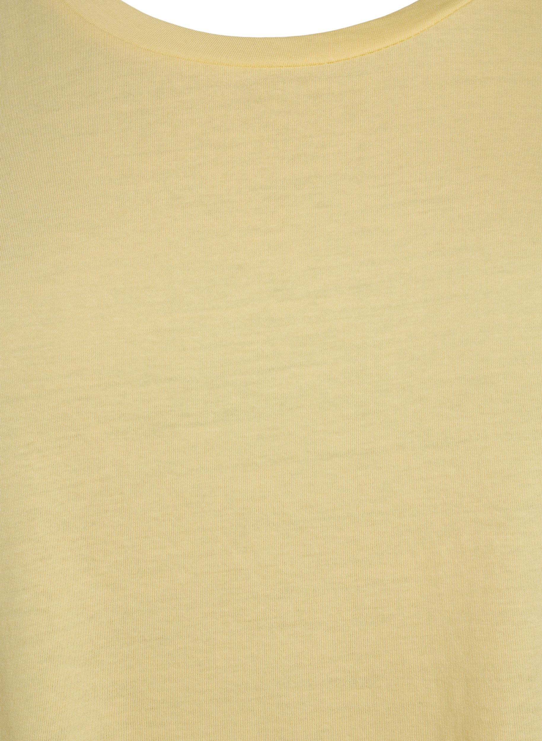 Zizzi T-shirt met korte mouwen van katoenmix, Geel, Packshot image number 2