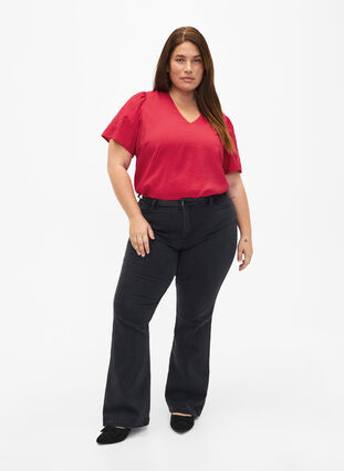 Viscose blouse met korte mouwen en borduursel, Tango Red, Model image number 2