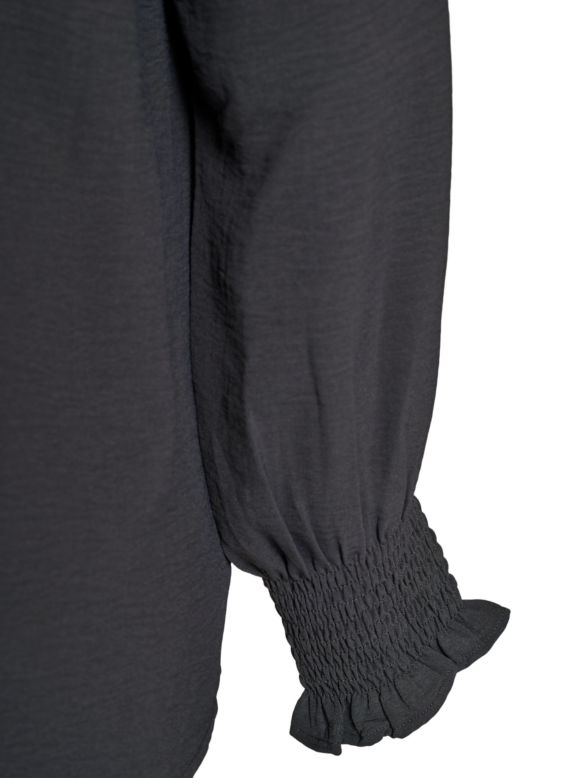 Zizzi Blouse met smockmanchetten en V-hals, Grijs, Packshot image number 3