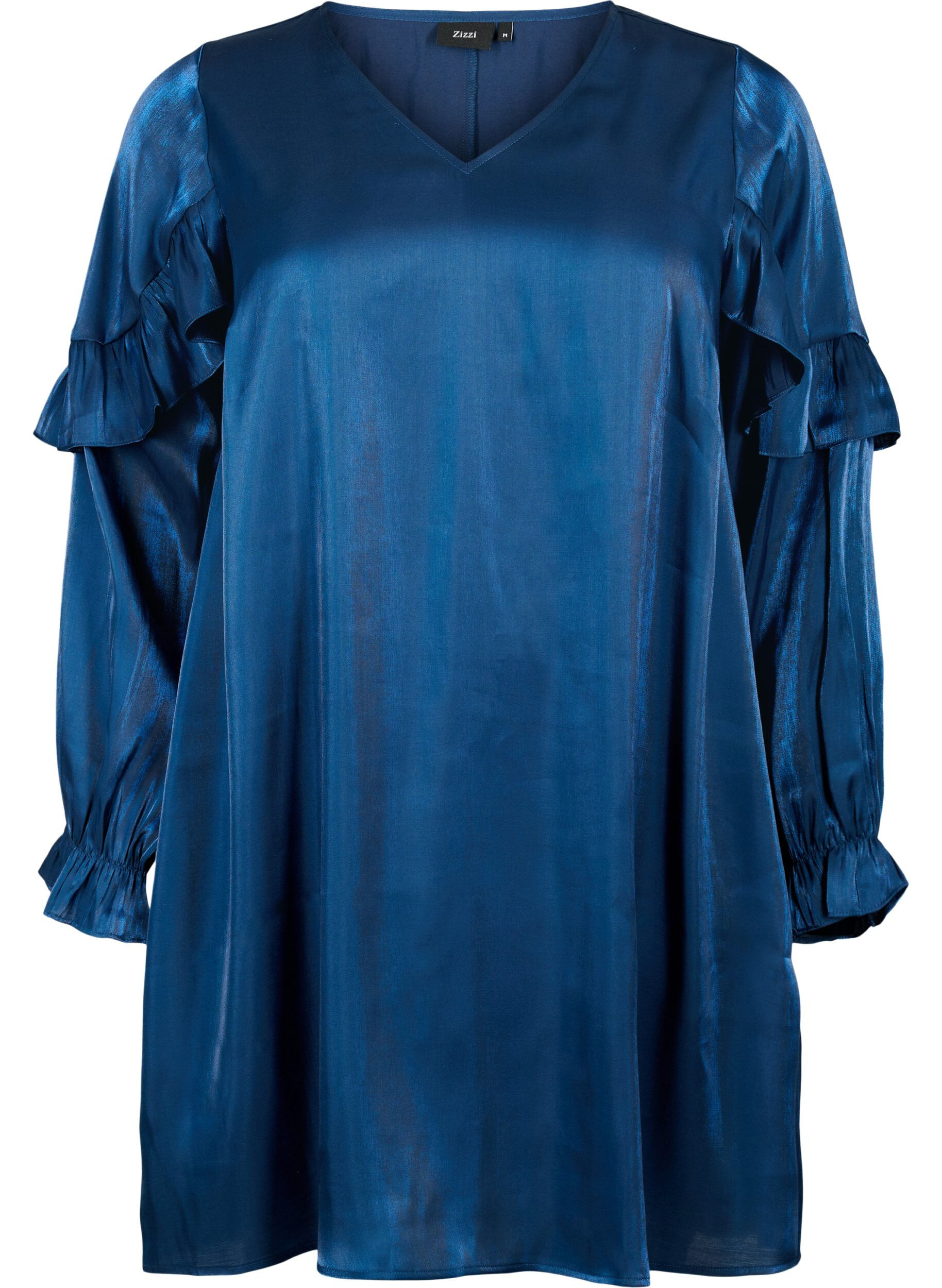 Zizzi Viscose jurk met V-hals en ruches, Titan, Packshot image number 0