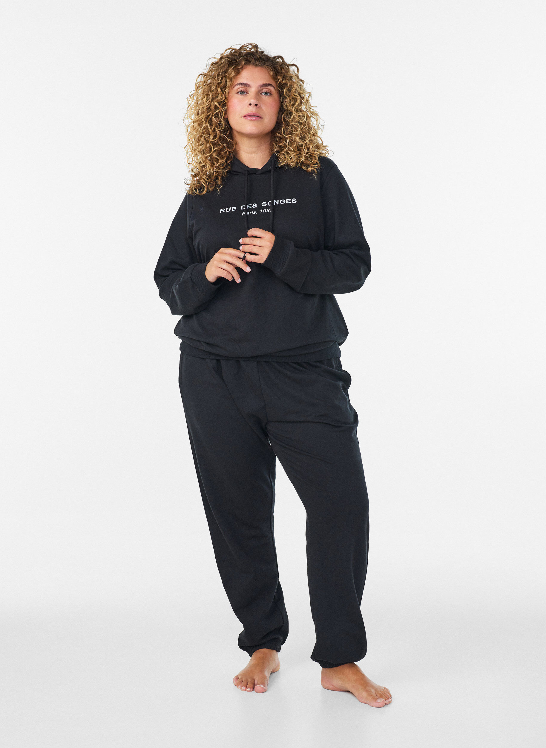 ZizziSweater met capuchon en print, Zwart, Model image number 1