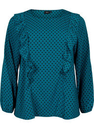Blouse met lange mouwen en ruches, Shaded Spruce Dot