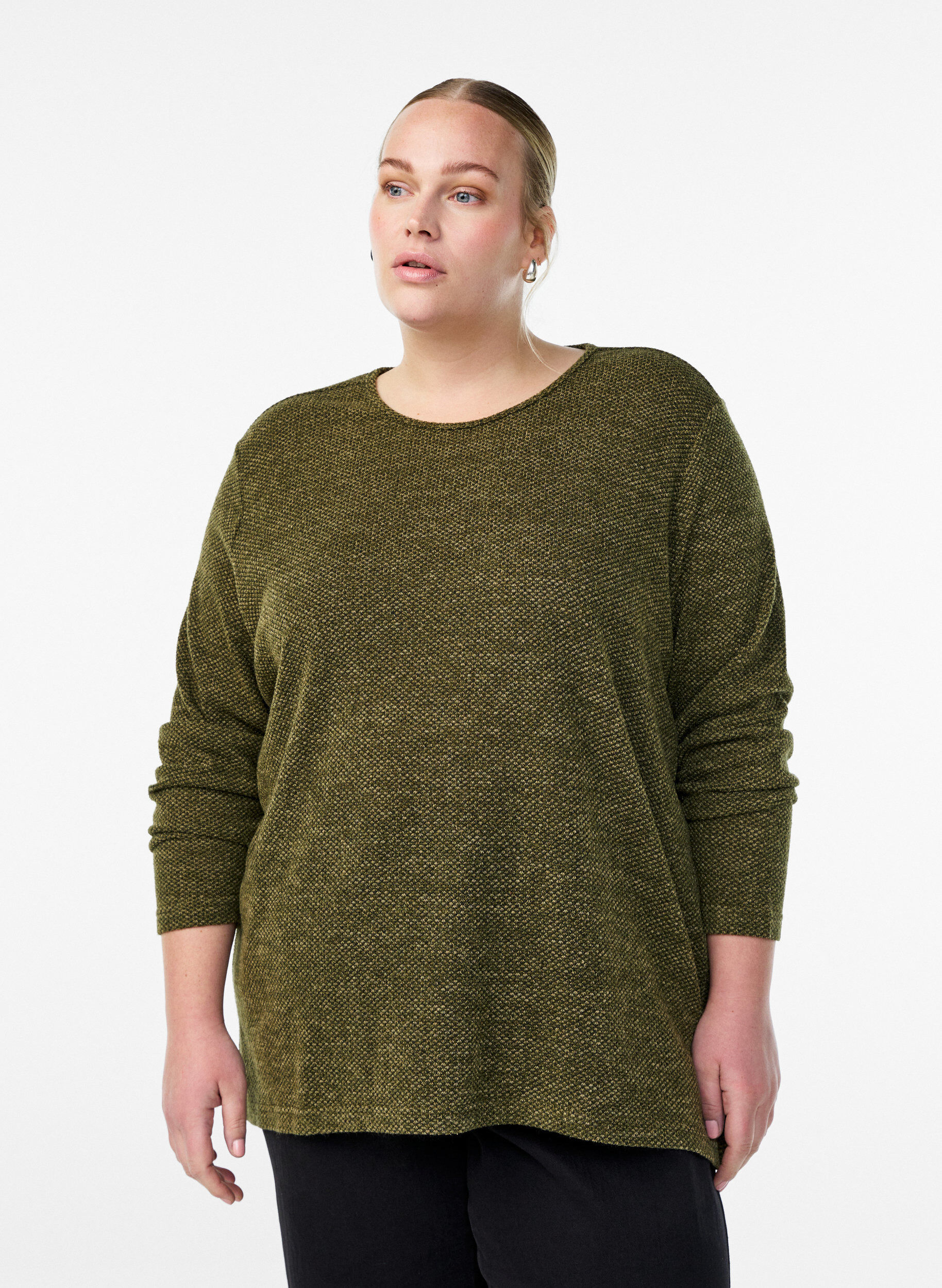 ZizziBlouse met lange mouwen en structuur, Groen, Model image number 0