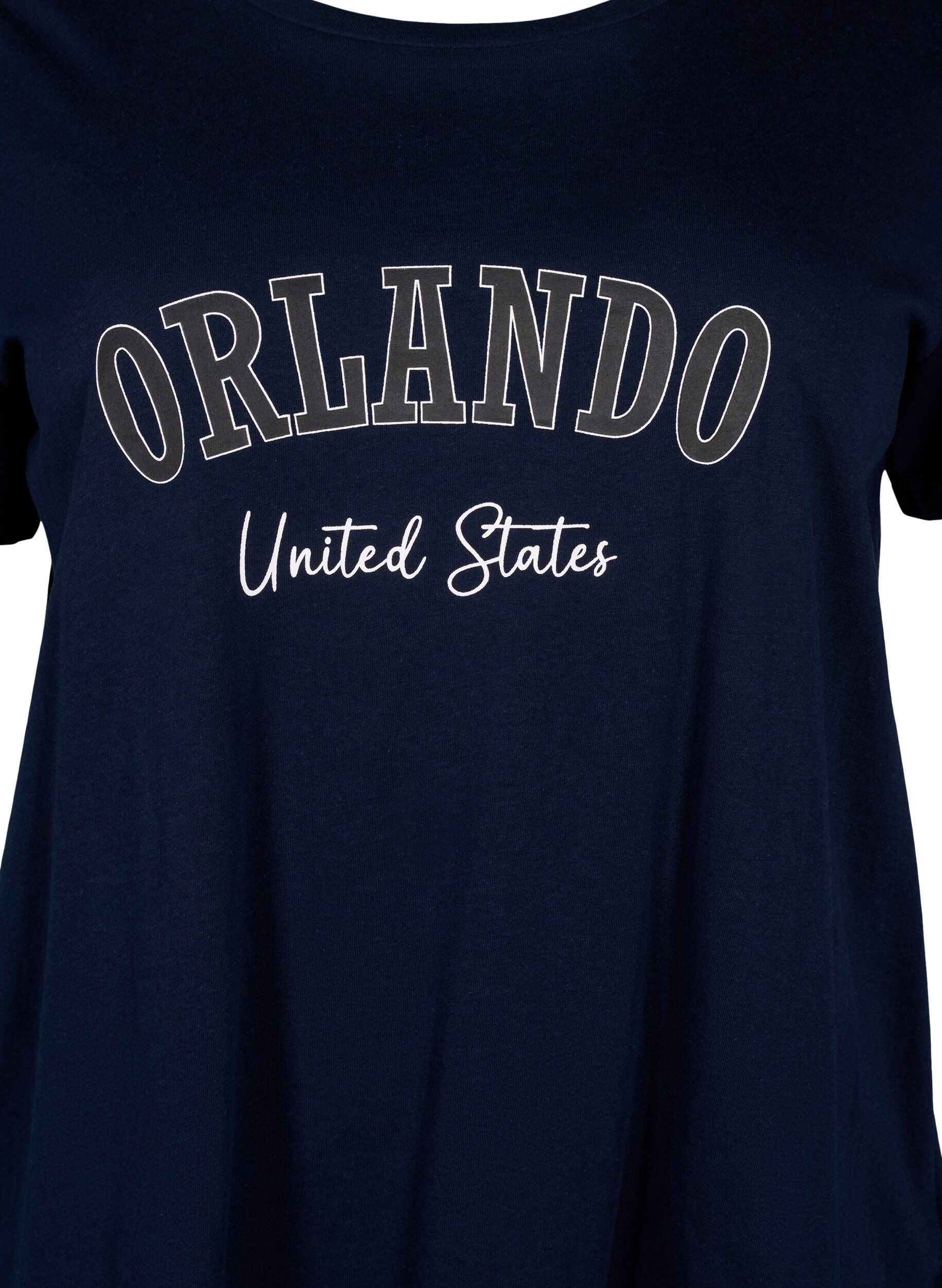 Zizzi Katoenen T-shirt met tekst, Navy B. Orlando, Packshot image number 2