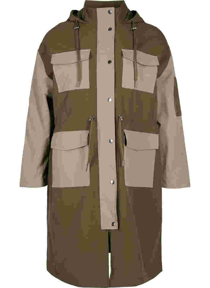 Contrasterende jas met zakken, Dark Olive Comb., Packshot image number 0