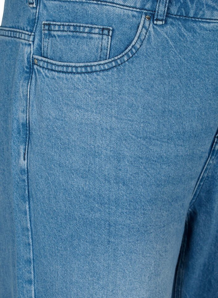 Jeans met rechte pijp en rafels, Medium Blue, Packshot image number 2