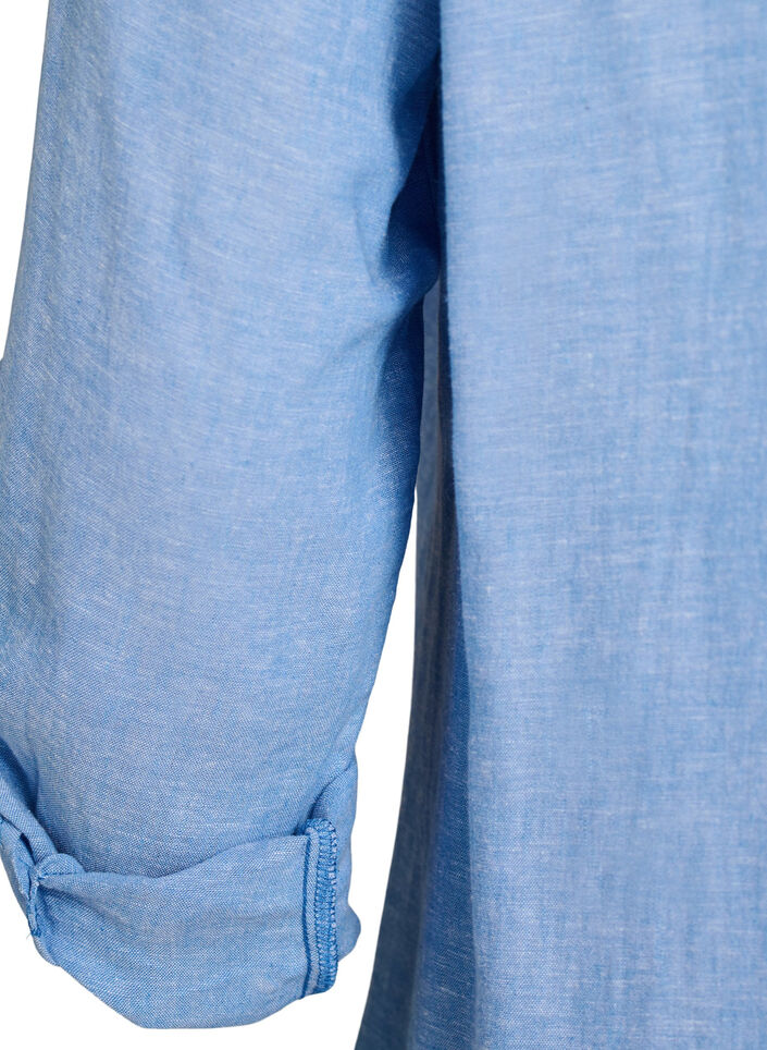 Lang shirt in linnen en viscose, Blauw, Packshot image number 3