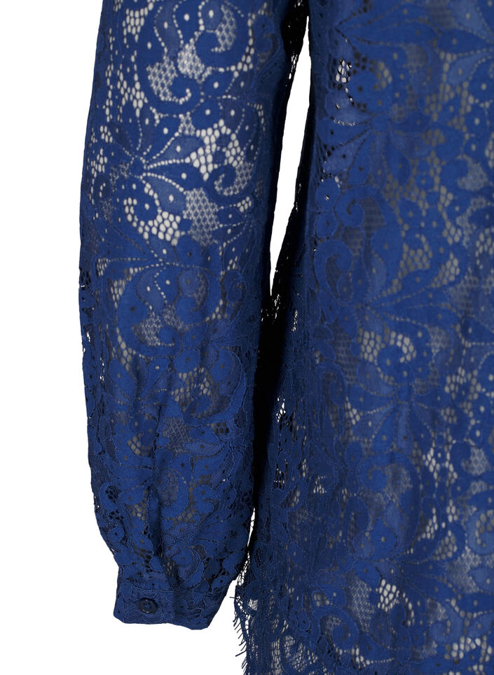 Kanten blouse met strikdetail, Estate Blue, Packshot image number 3