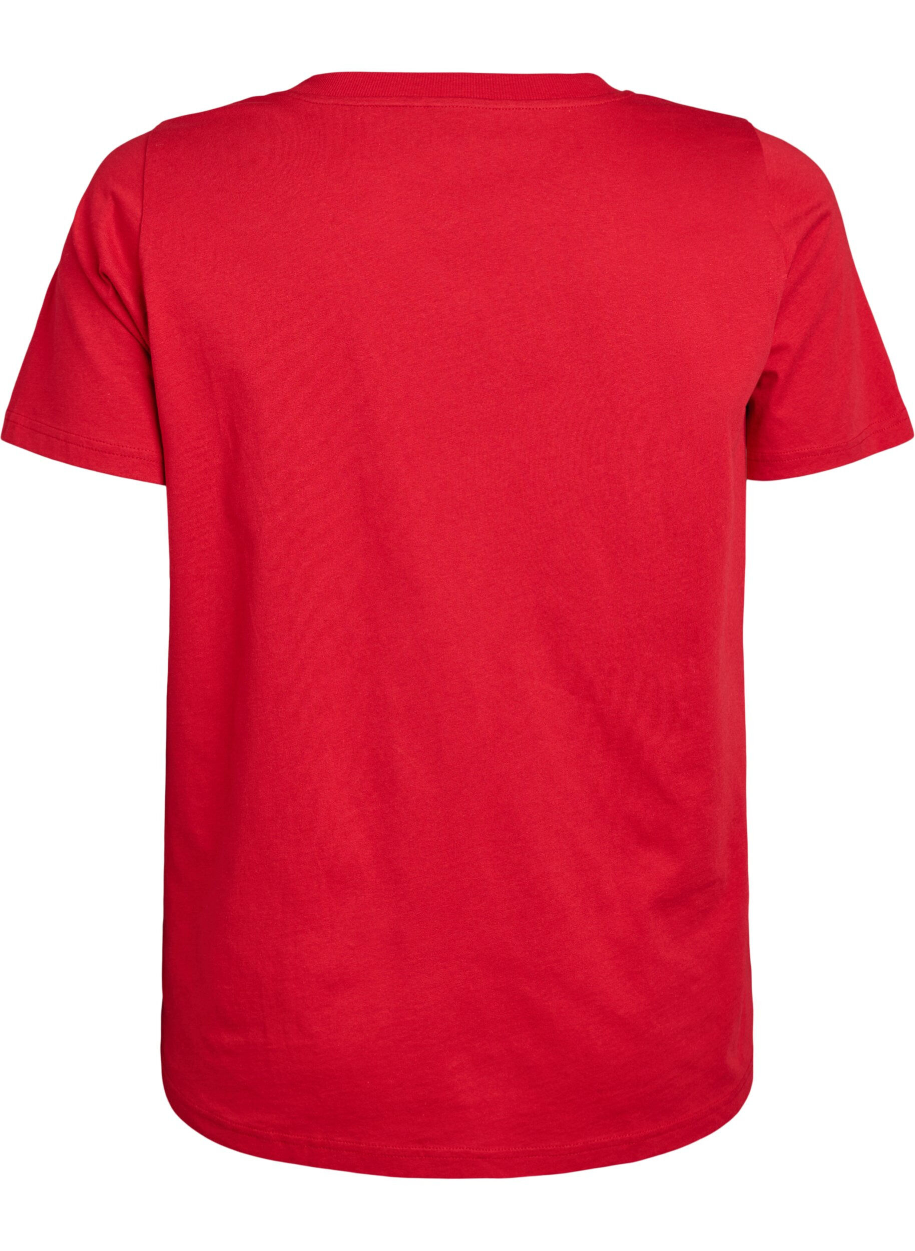 Zizzi Basis T-shirt van katoen met een V-hals, Rood, Packshot image number 1