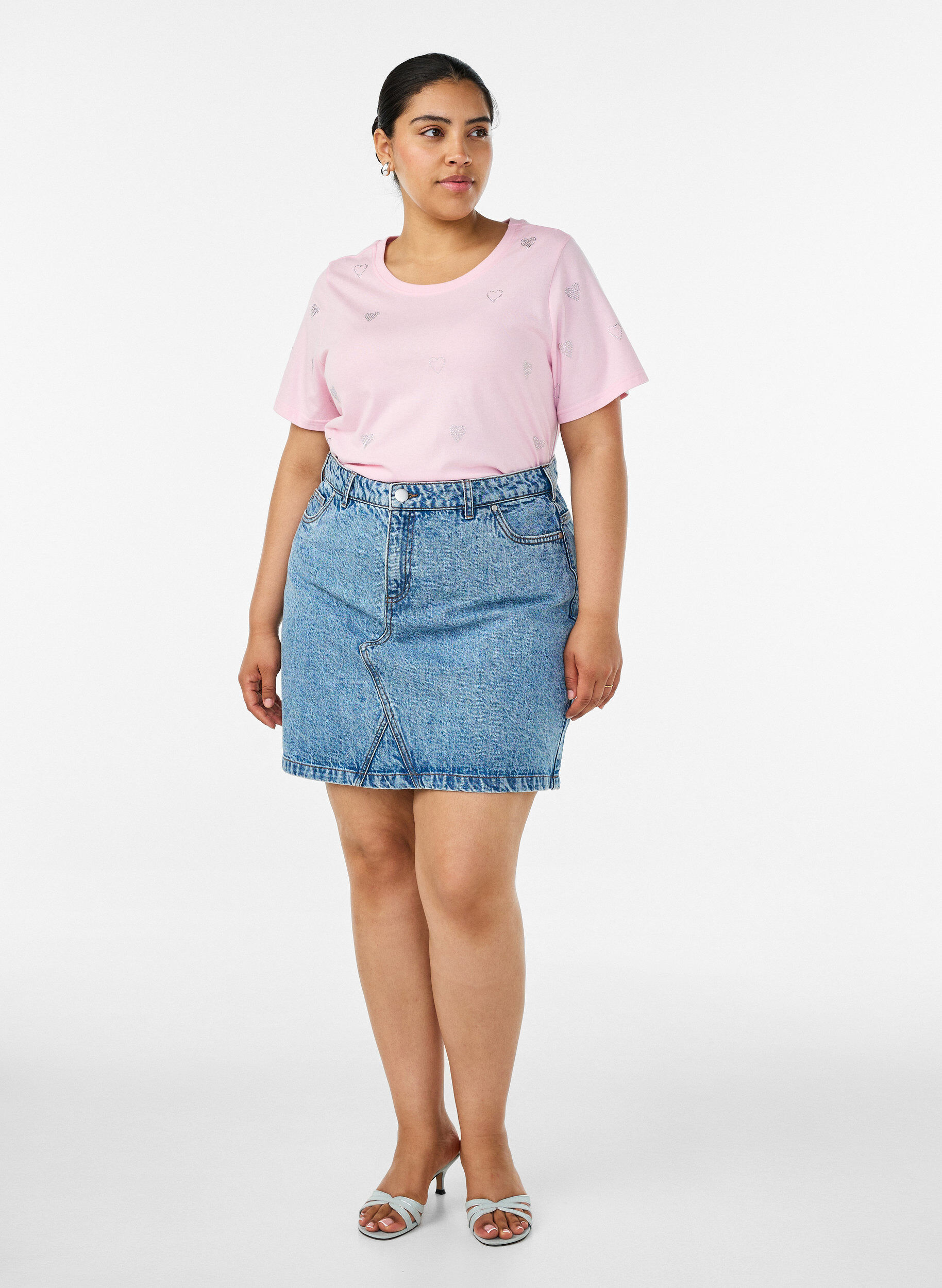 ZizziOrganisch katoenen T-shirt met hartjes, Roze, Model image number 1