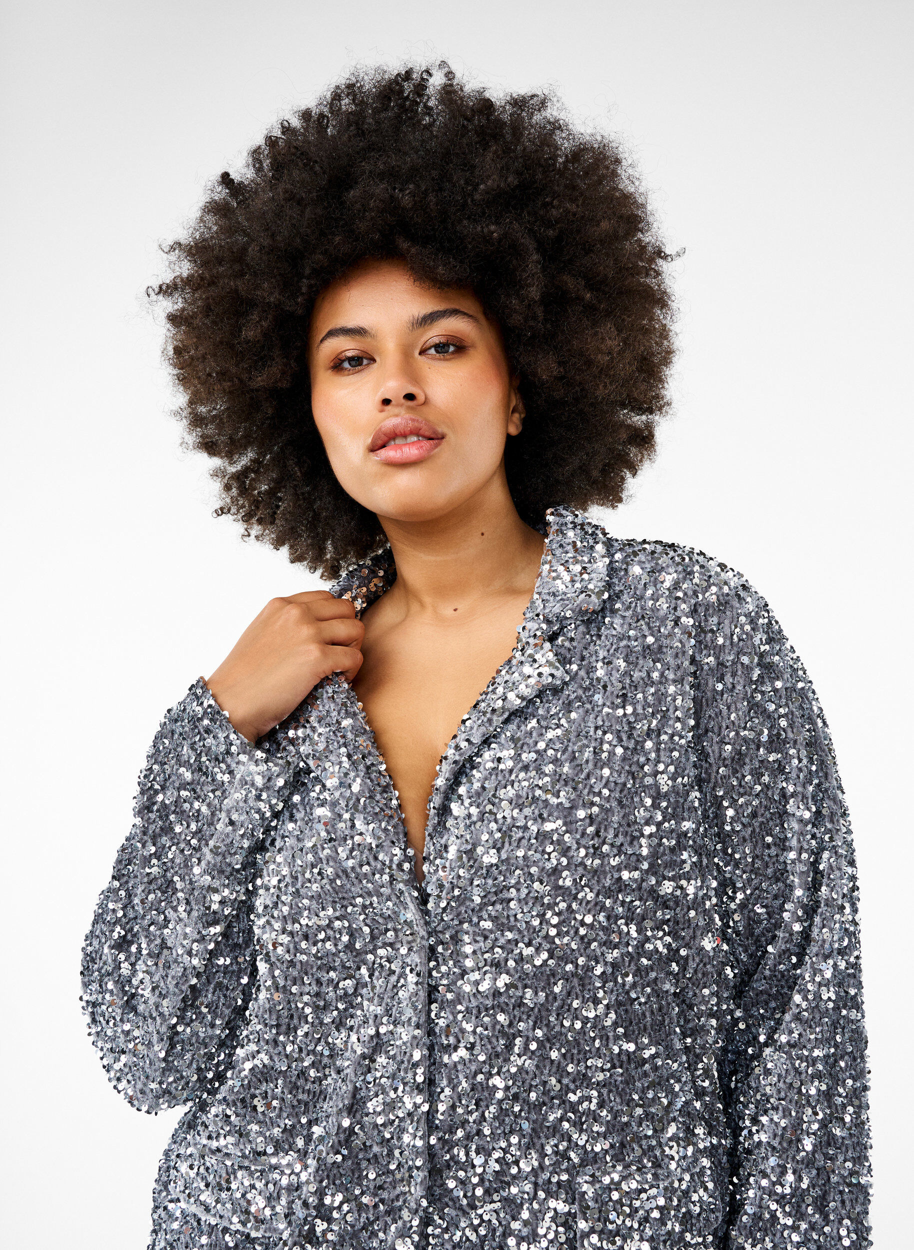 Zizzi Pailletten blazer met zakken, Silver, Image image number 0