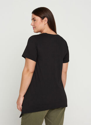 Katoenen t-shirt met korte mouwen en a-lijn, Black GLAMOROUS, Model image number 1