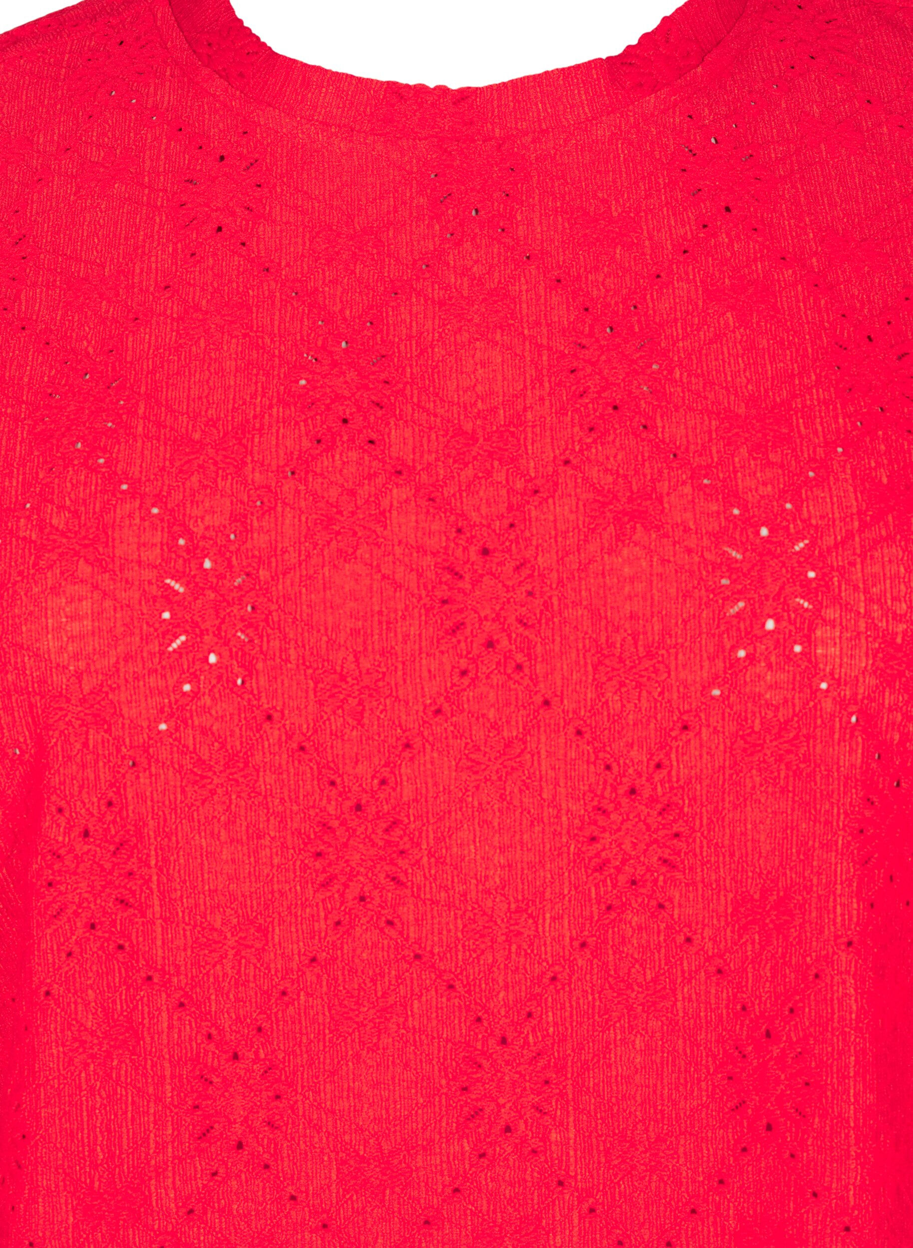 Zizzi Blouse met korte mouwen en bloemenborduursel, Flame Scarlet, Packshot image number 2