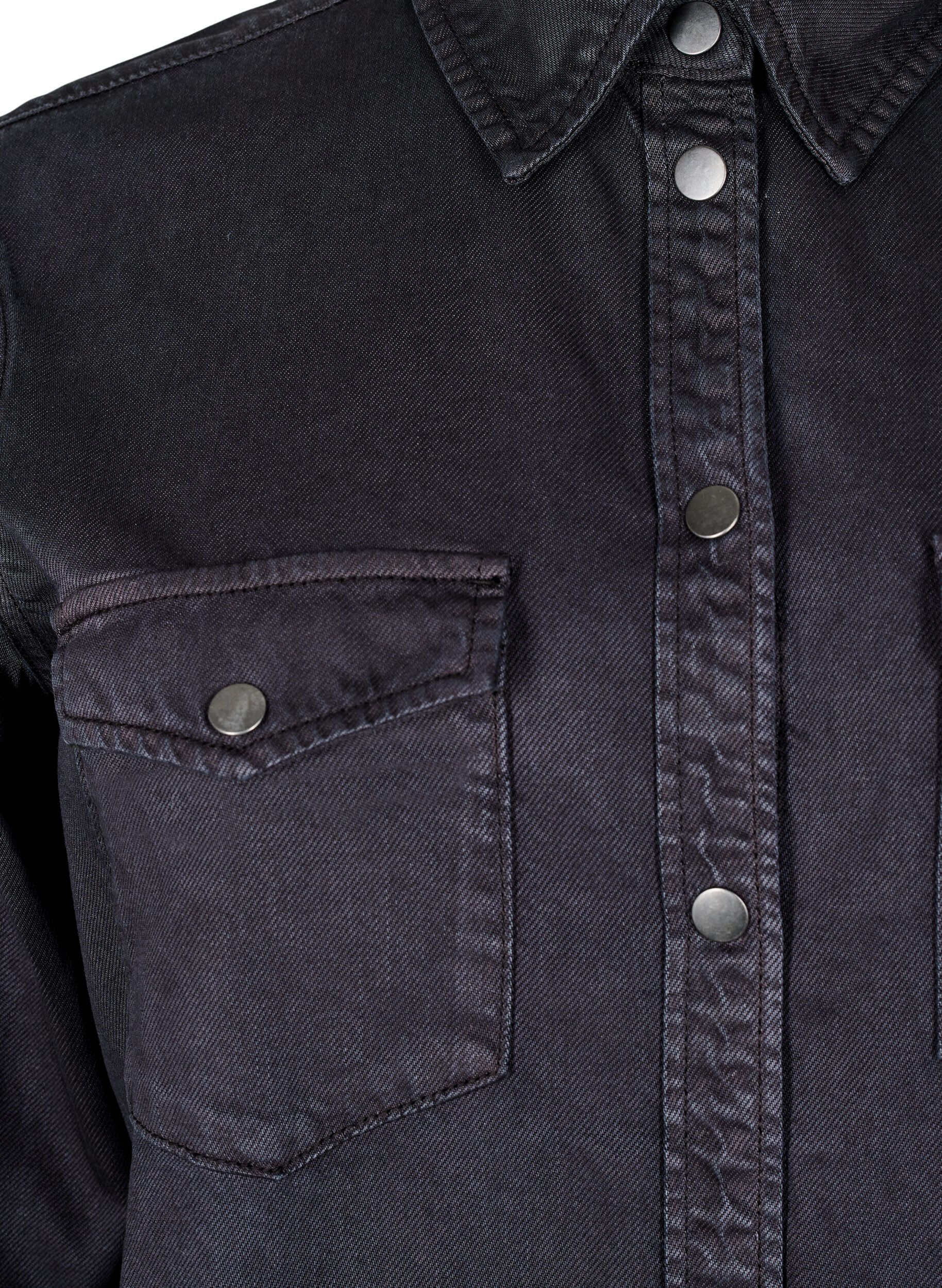 Zizzi Denim shirt met borstzakken, Zwart, Packshot image number 2