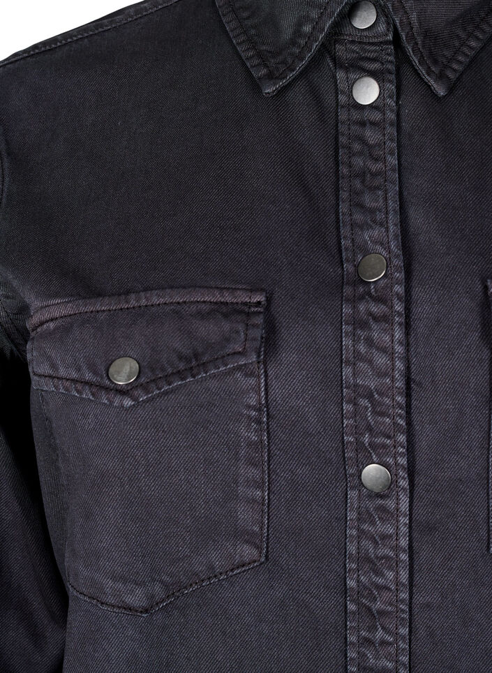 Denim shirt met borstzakken, Zwart, Packshot image number 2