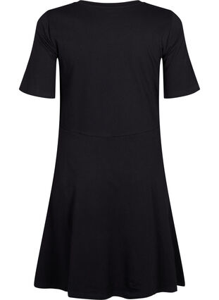 Effen katoenen jurk met korte mouwen, Black Solid, Packshot image number 1