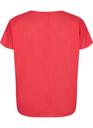 Katoenen blouse met korte mouwen van katoenmix met linnen, Hibiscus, Packshot image number 1