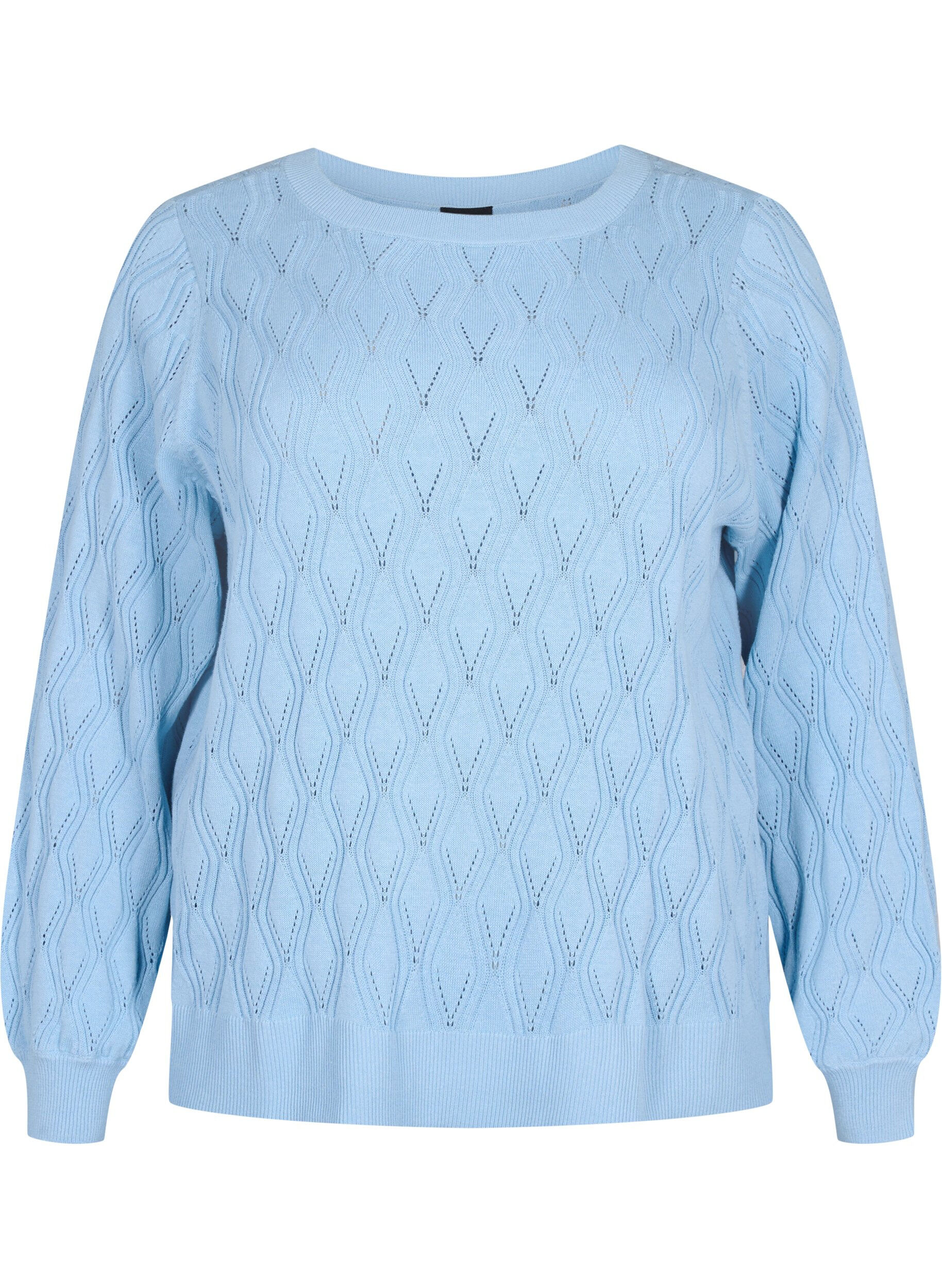 Zizzi Pullover met gatenpatroon en boothals	, Blue Bell, Packshot image number 0