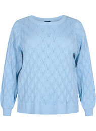 Pullover met gatenpatroon en boothals	, Blue Bell