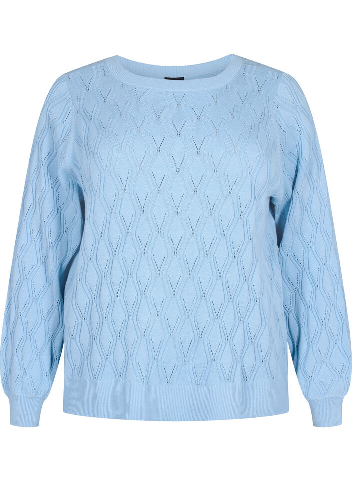 Pullover met gatenpatroon en boothals	, Blue Bell, Packshot image number 0