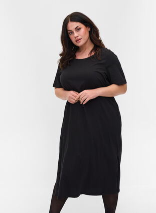Katoenen t-shirt jurk met 2/4 mouwen, Black, Model image number 0