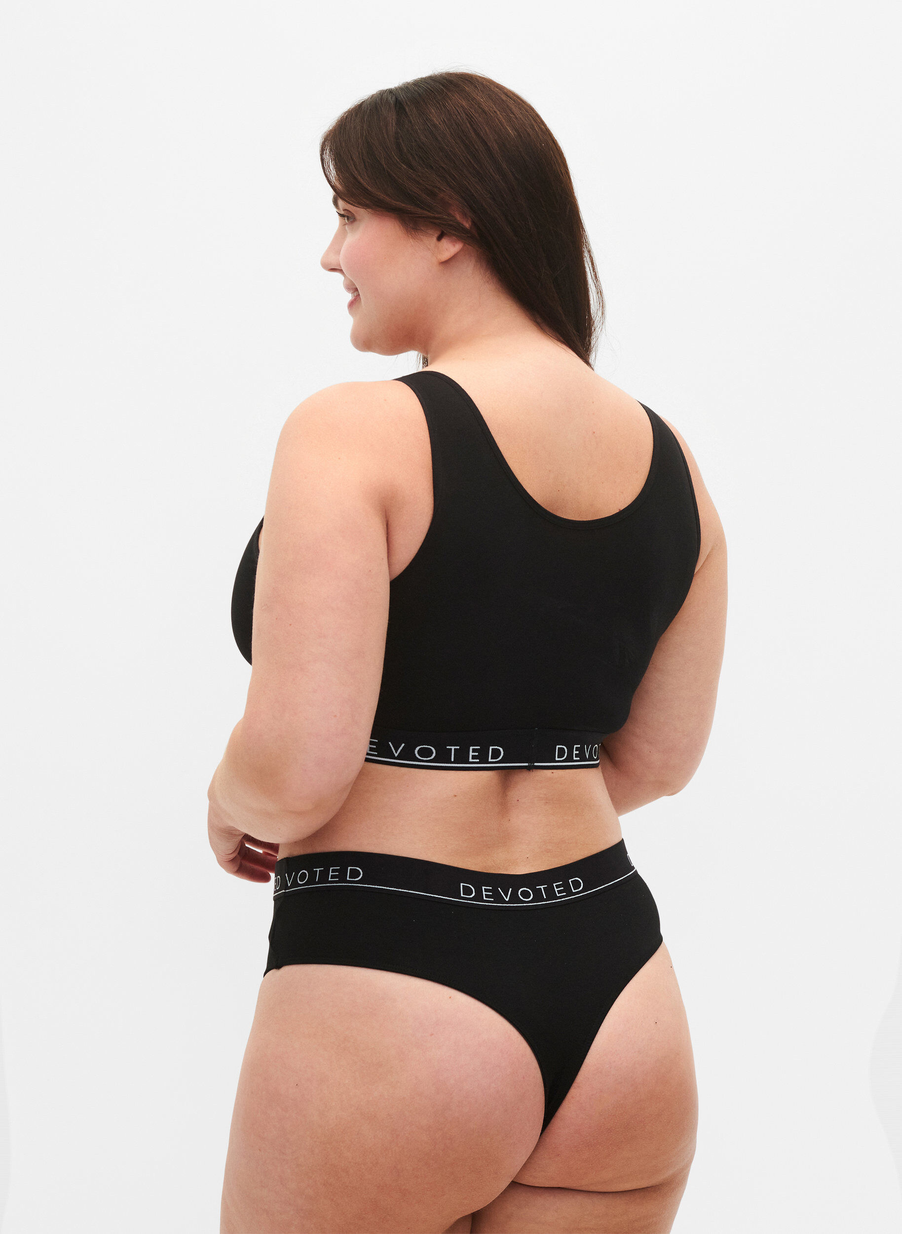 Zizzi Katoenen G-string met normale taille, Zwart, Model image number 2