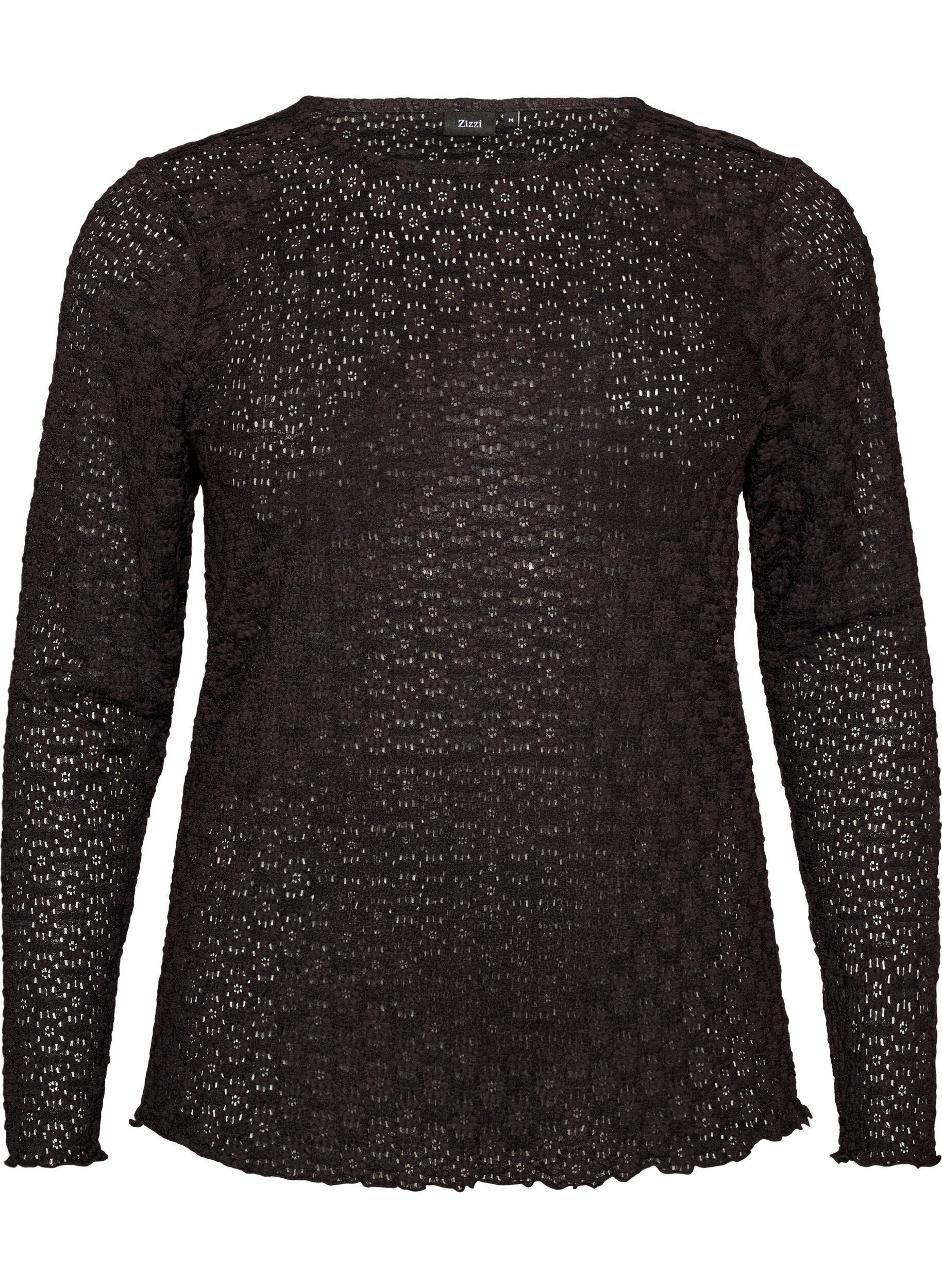 ZizziBlouse met ajourpatroon en lange mouwen, Zwart, Packshot image number 0