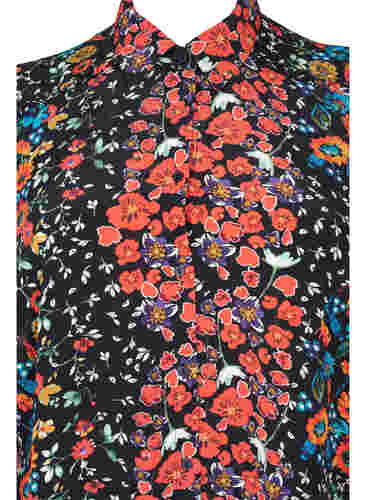 Lang viscose overhemd met bloemenprint, Black Flower, Packshot image number 2