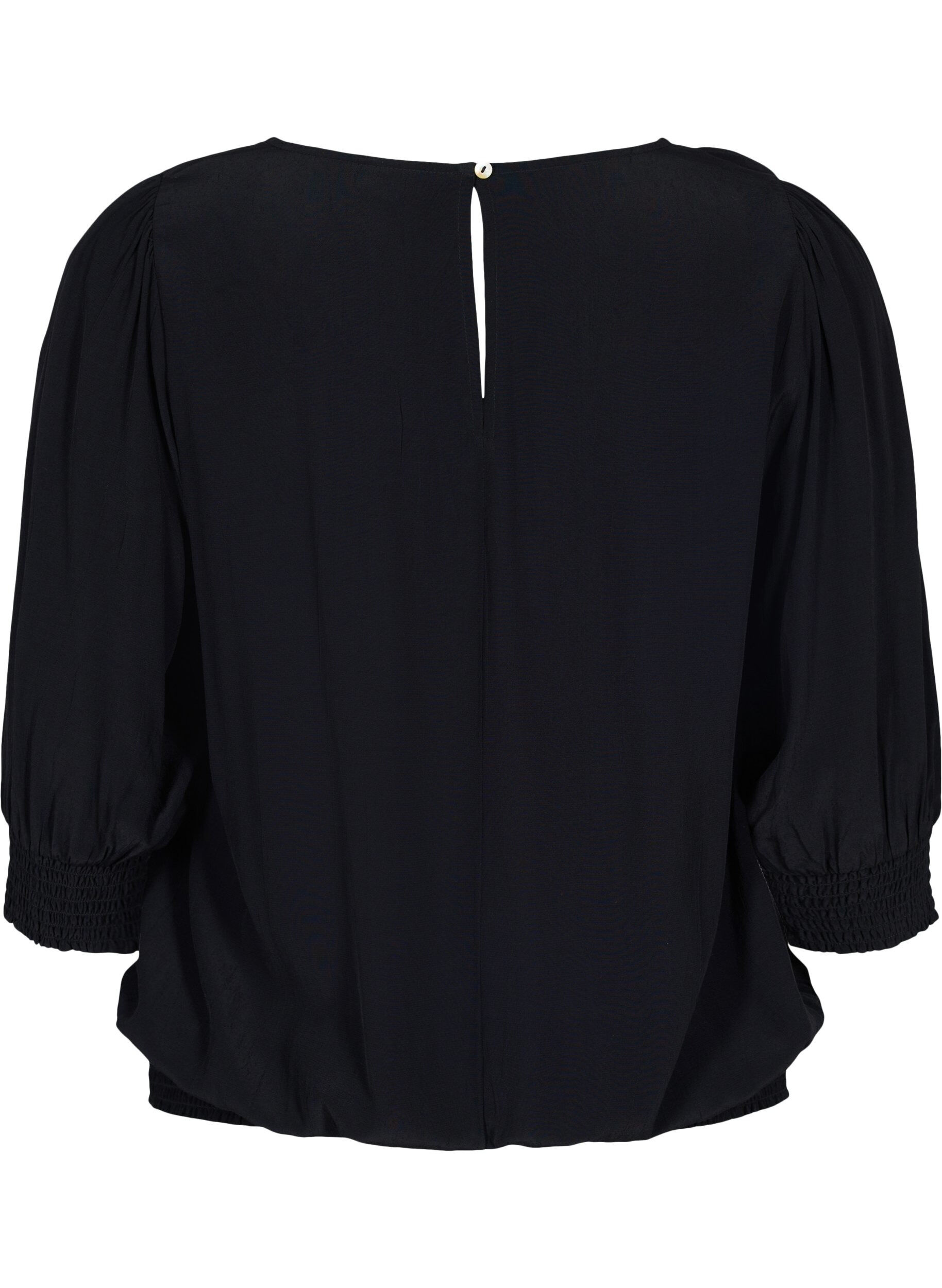 Zizzi Effen viscose blouse met balloneffect, Black, Packshot image number 1