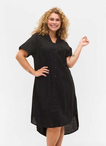 Lange katoenen blouse met korte mouwen, Black, Model image number 0