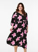 Midi-jurk met bloemenprint en 3/4 mouwen, Zwart, Model image number 0