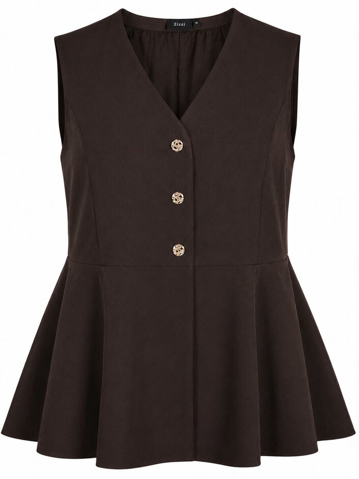 Gilet met krijtstreep en peplum, Bruin, Packshot image number 0