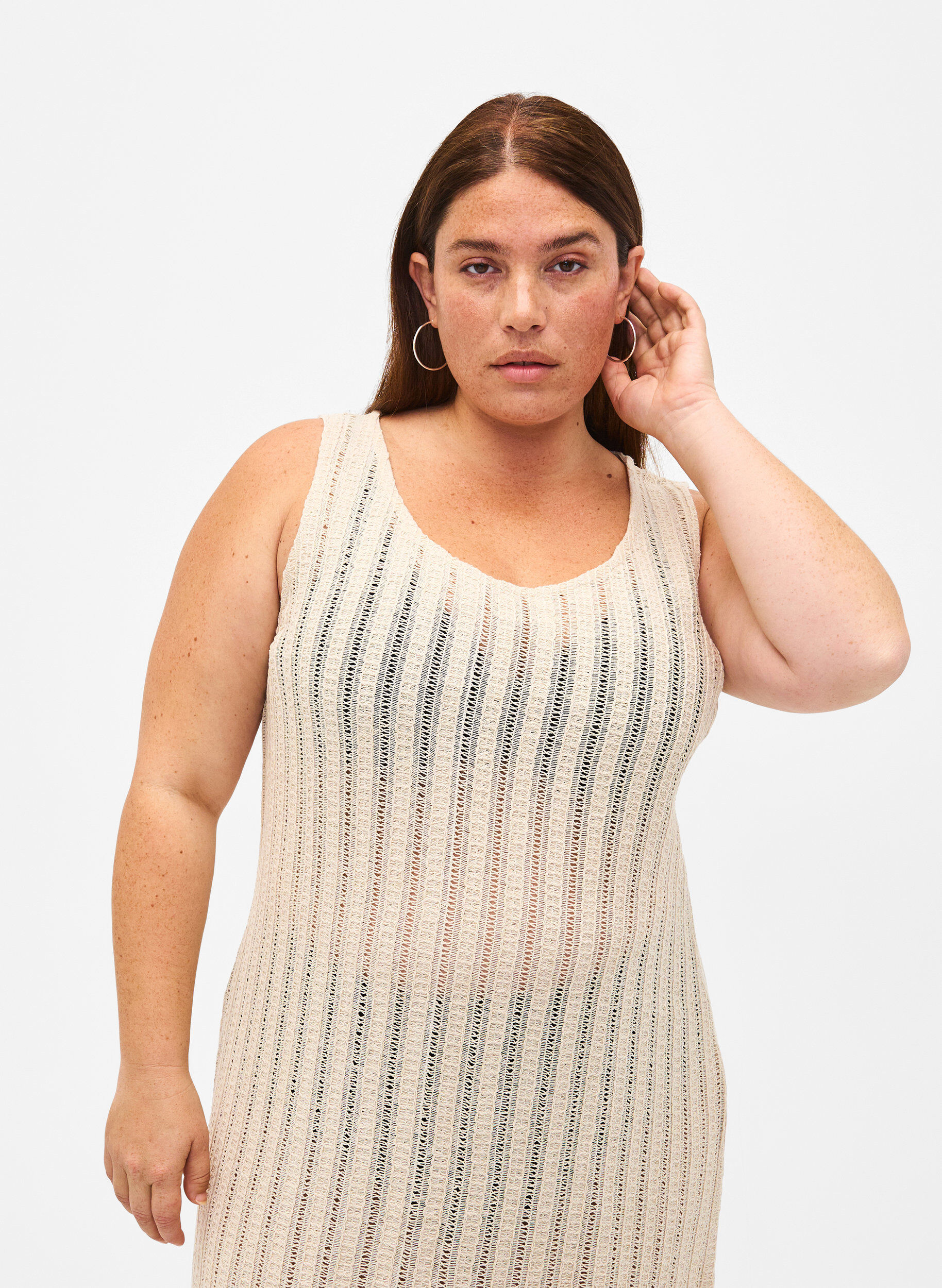 Zizzi Licht geweven strandjurk met splitten, Brazilian Sand, Model image number 2