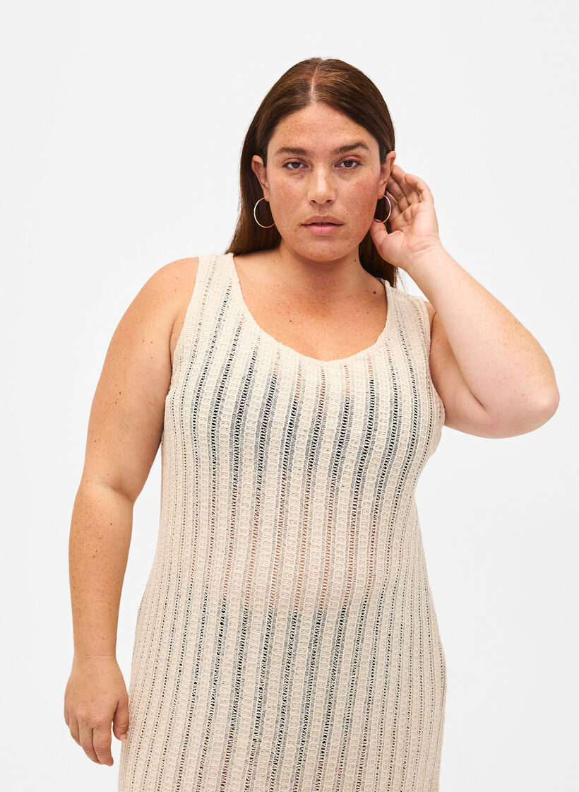 Licht geweven strandjurk met splitten, Brazilian Sand, Model image number 2