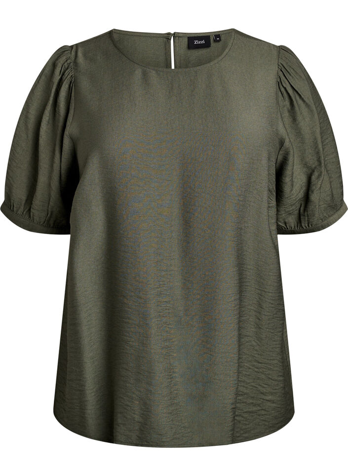 Viscose blouse met 1/2 mouwen, Groen, Packshot image number 0