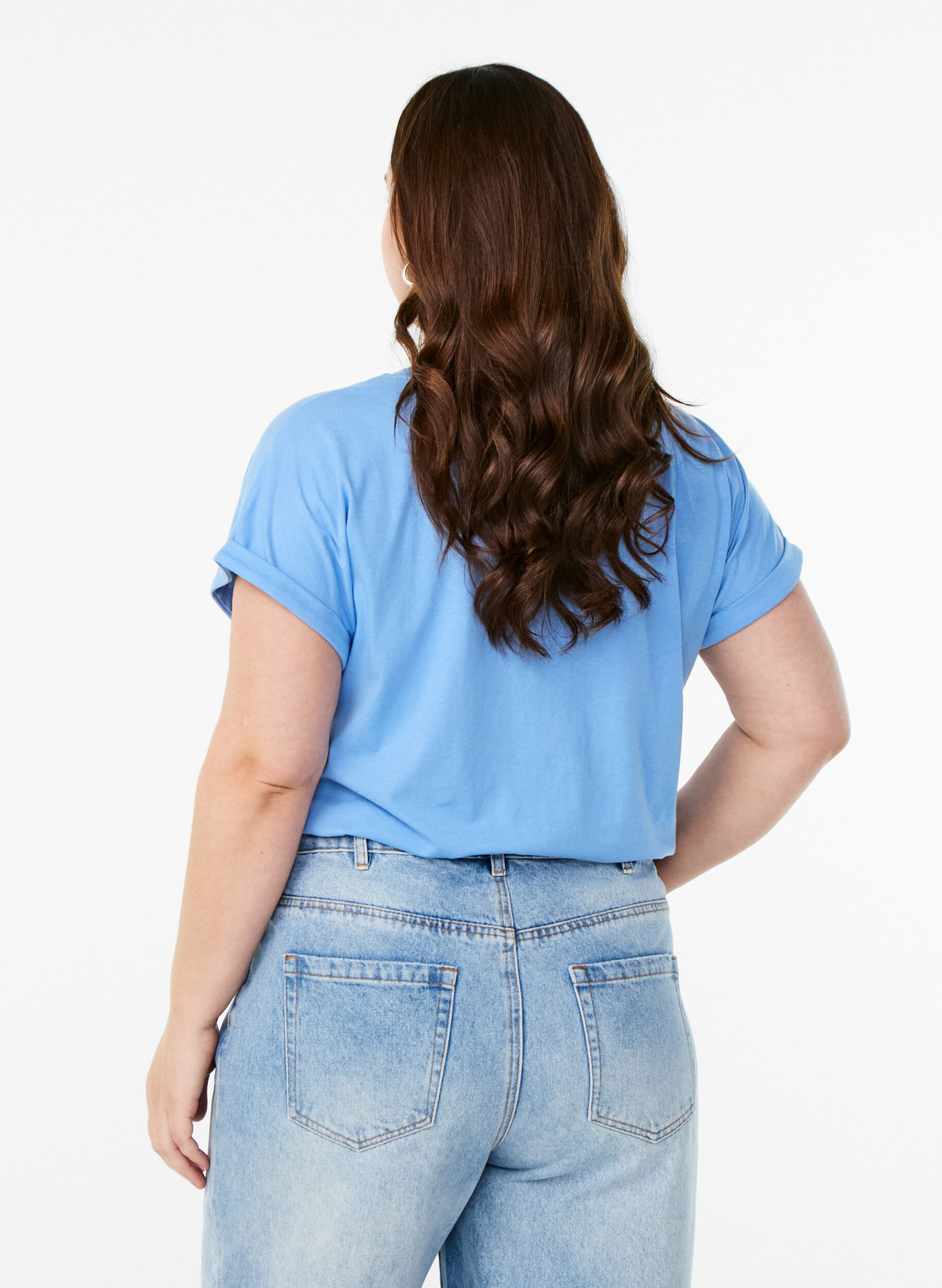 ZizziT-shirt met korte mouwen van katoenmix, Blauw, Model image number 2