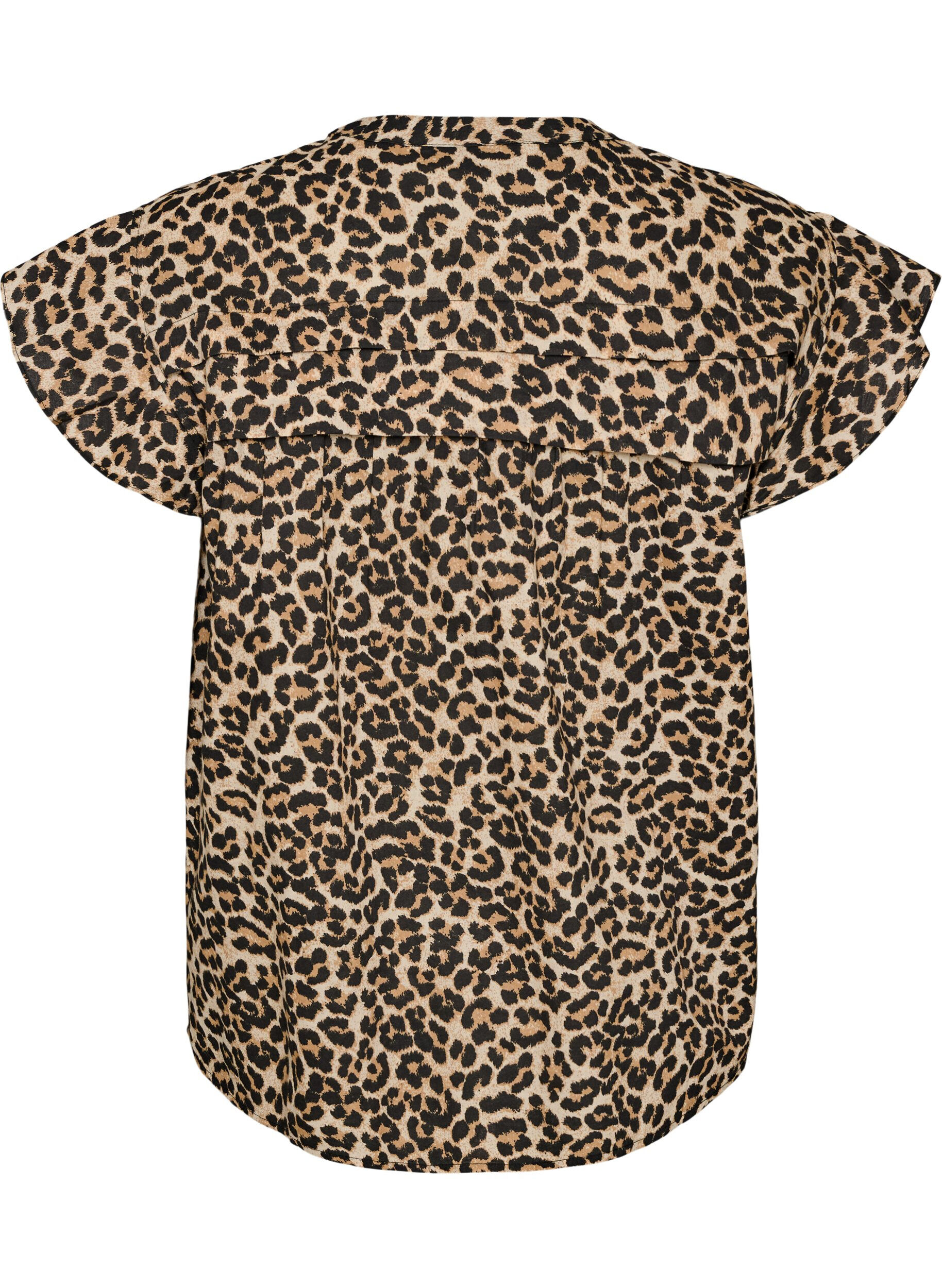 ZizziMouwloze A-lijn katoenen blouseshirt, Bruin, Packshot image number 1