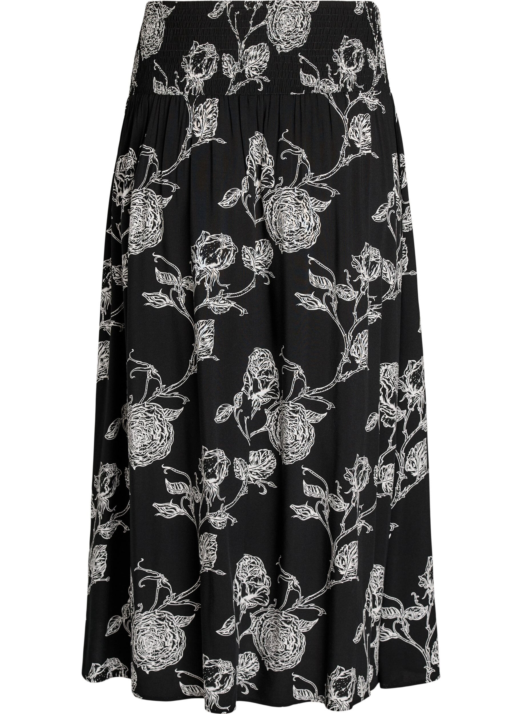 Zizzi Viscose maxi-rok met smock, Zwart, Packshot image number 1